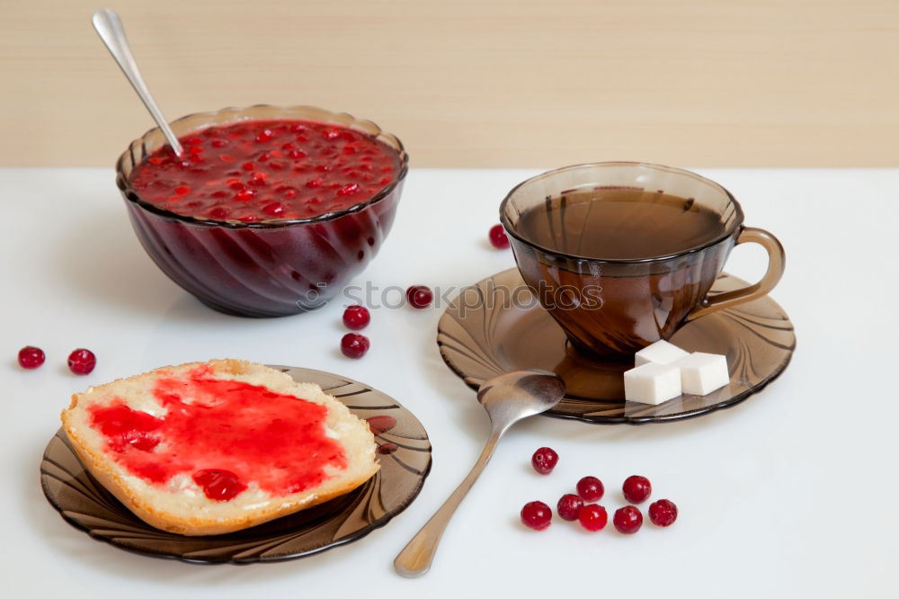 Similar – Image, Stock Photo Cakes with different fruits and cups with tea