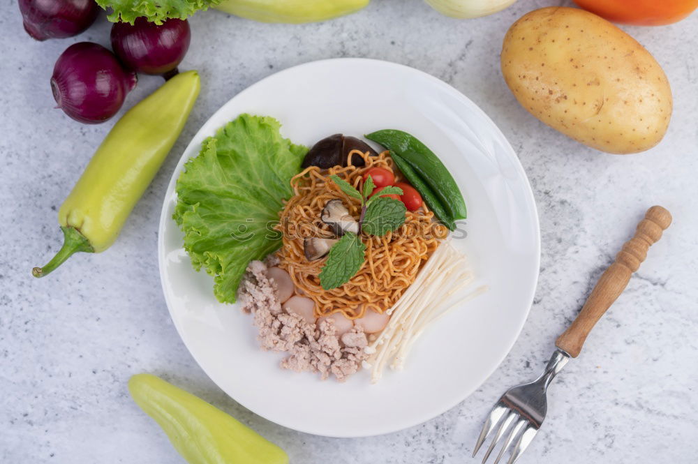 Similar – Image, Stock Photo Quinoa bowl with tomatoes, zucchini and lime