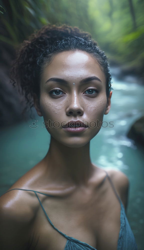 Image, Stock Photo Sensual woman standing at blooming bush