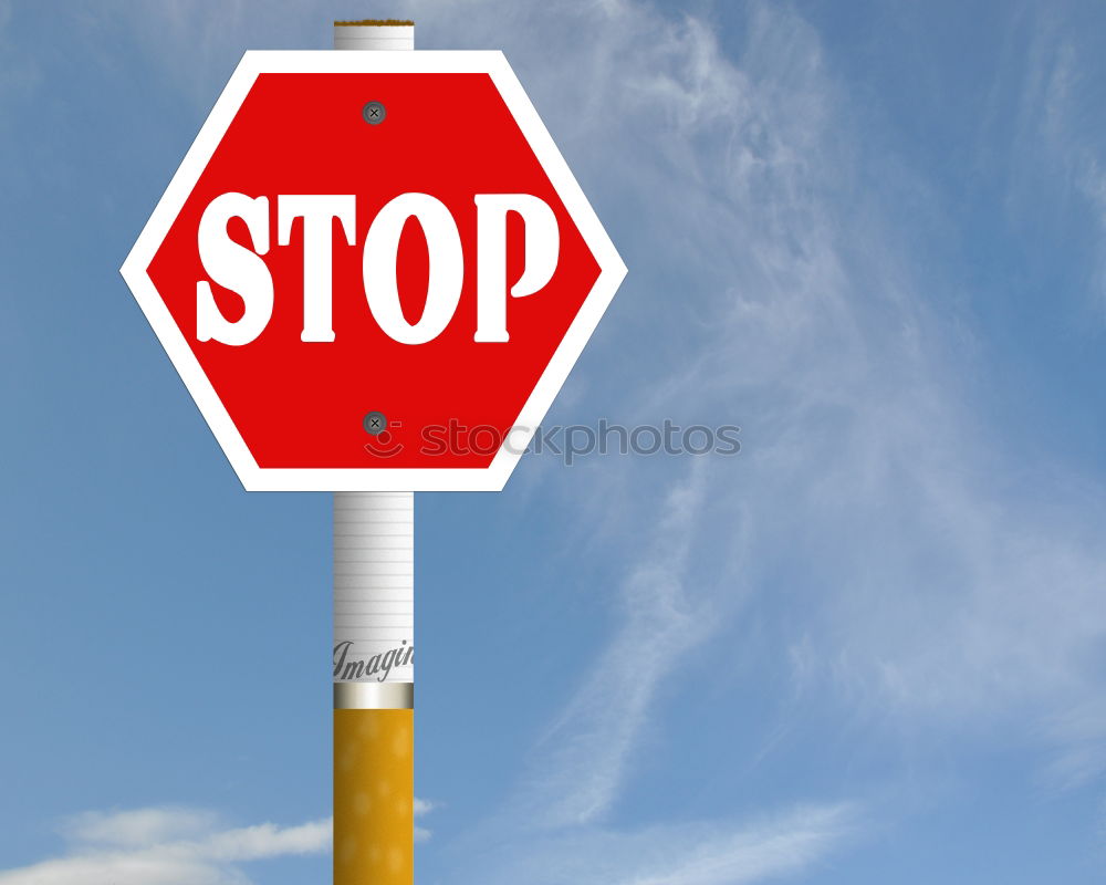 Similar – Signs I Traffic sign stop and prescribed driving direction to the right in front of a blue sky with clouds from the frog perspective / VZ 206 and VZ 209-20