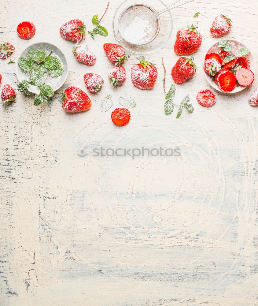 Similar – Image, Stock Photo Fresh strawberries with mint and icing sugar