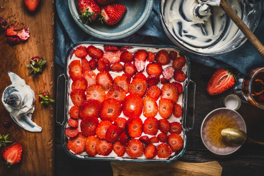 Similar – Image, Stock Photo Bowls with sliced berries and cream