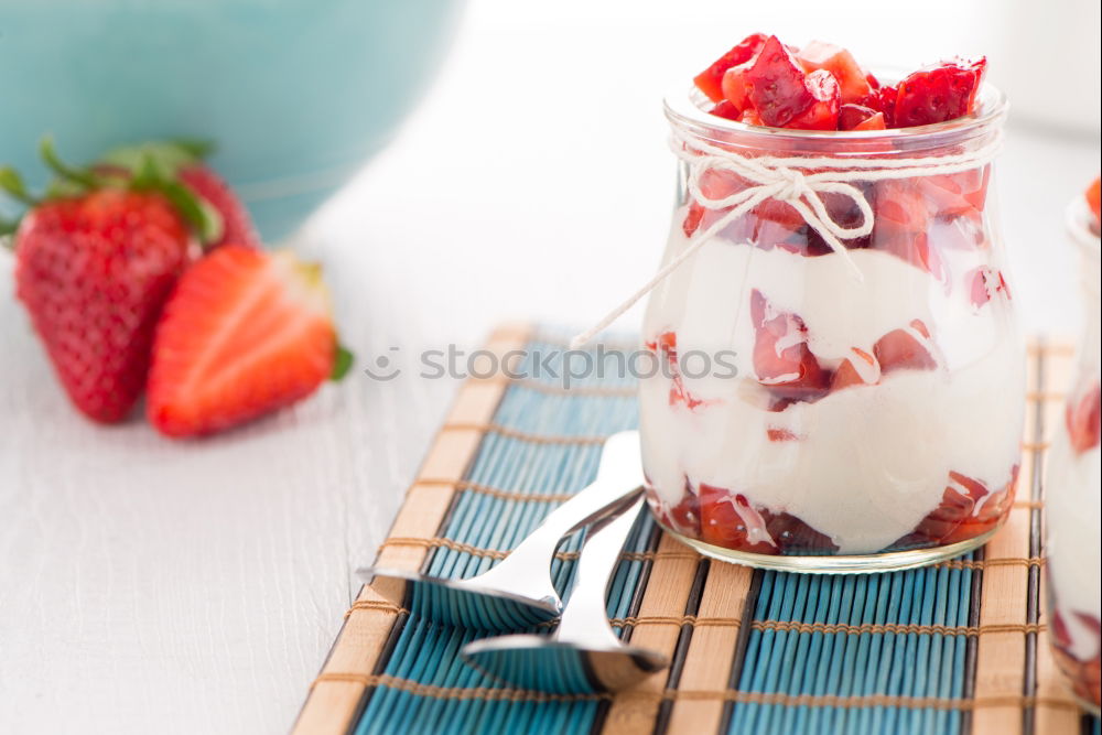 Similar – Red fruit jelly with mint