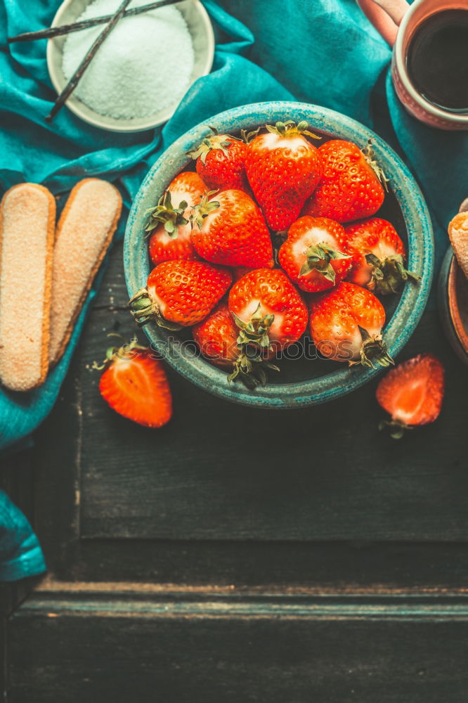 Image, Stock Photo Strawberries in blue bowl