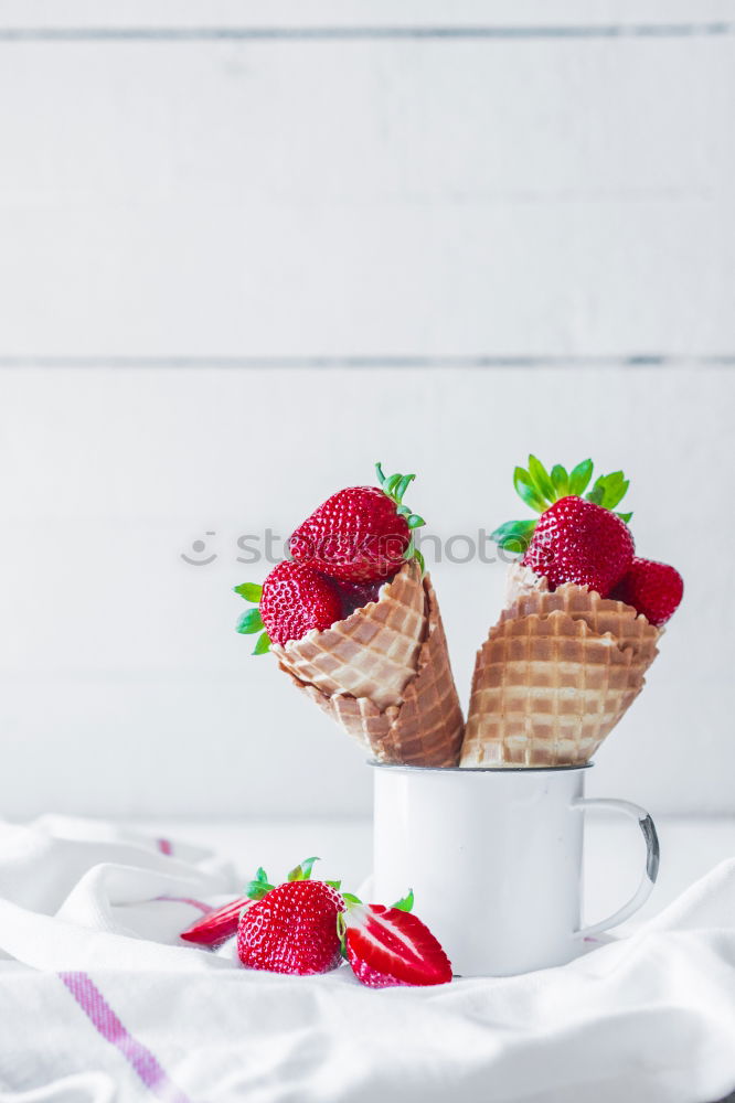Similar – Image, Stock Photo Waffles, brownie and smoothie with red berries.