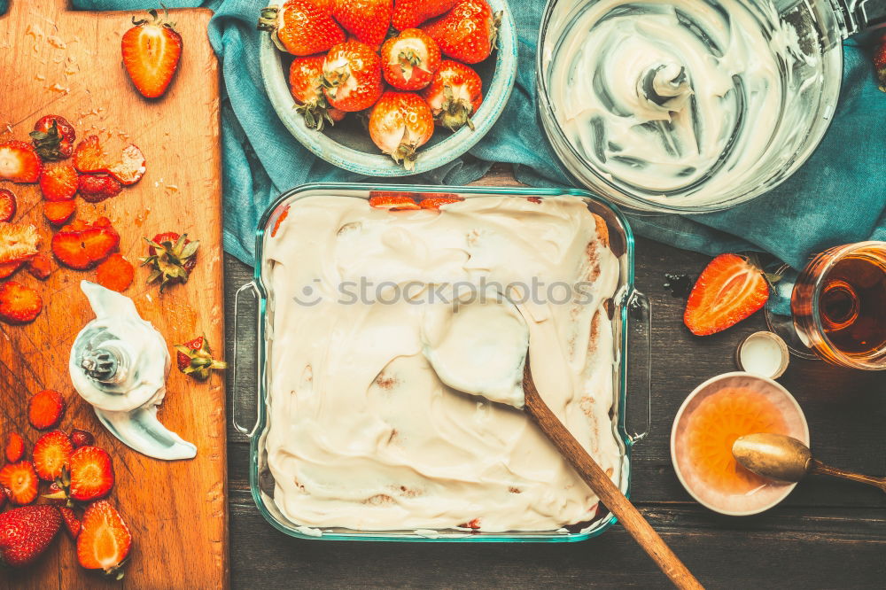 Image, Stock Photo Bowls with sliced berries and cream