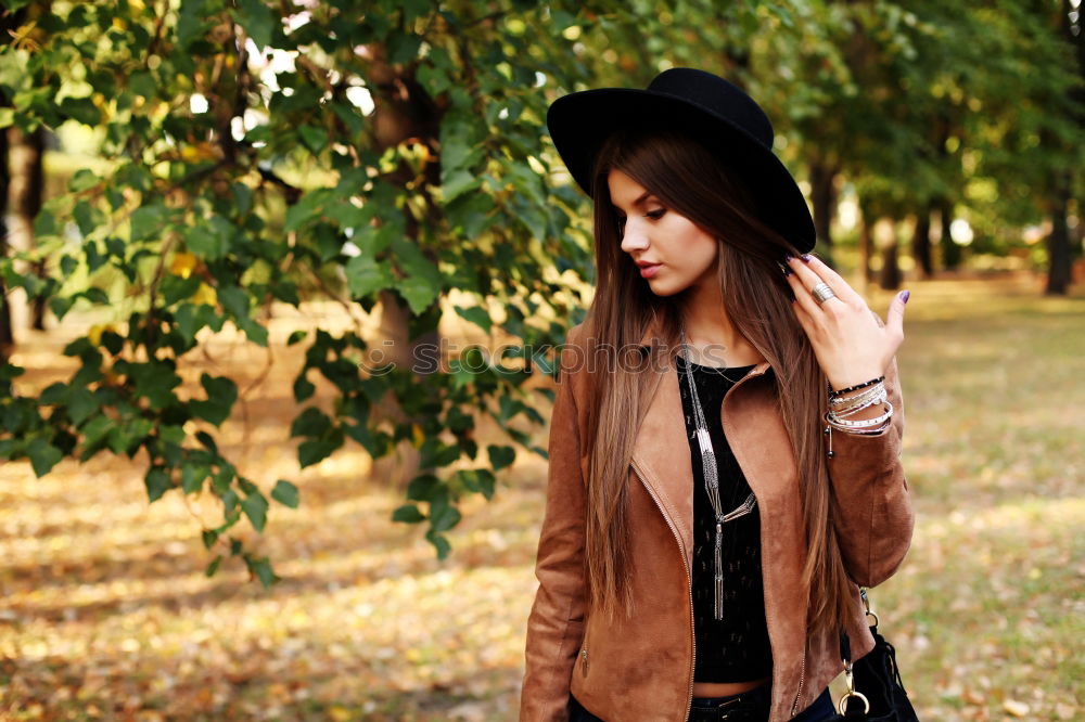 Similar – young pregnant woman walking in autumn