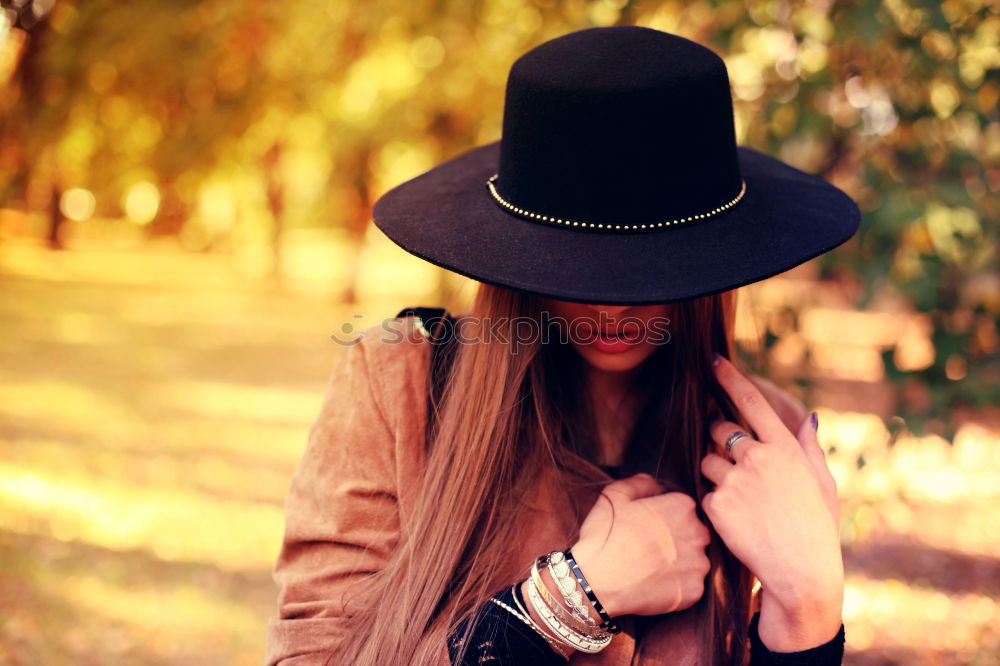 Similar – young pregnant woman walking in autumn