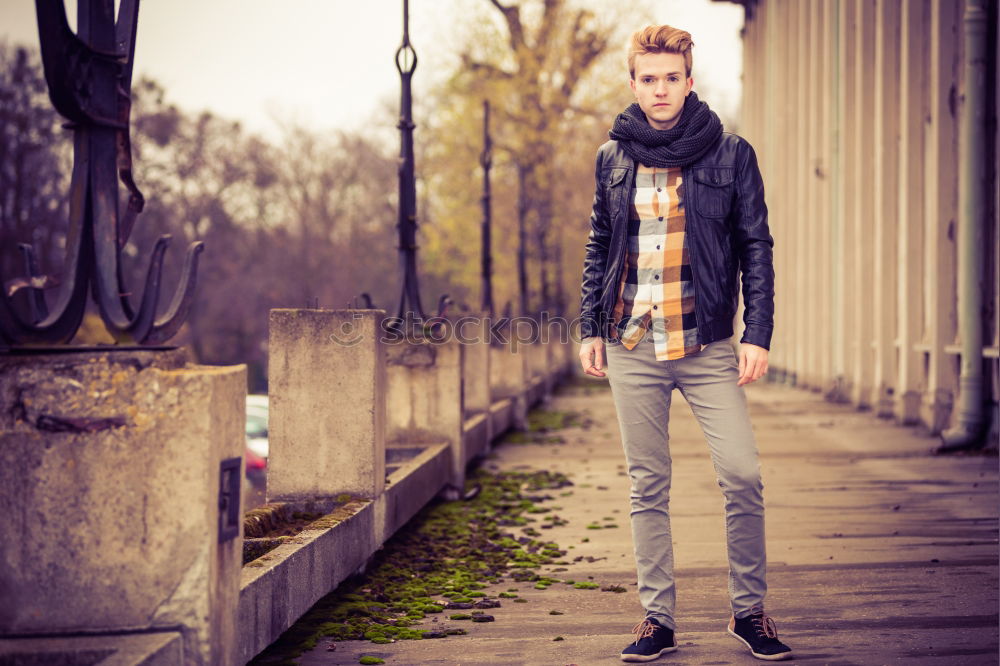 Similar – Image, Stock Photo Man leans on a wall