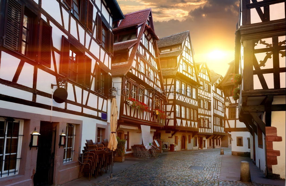 Similar – Image, Stock Photo AST 9 | Today we celebrate! Half-timbered houses decorated with white red flags