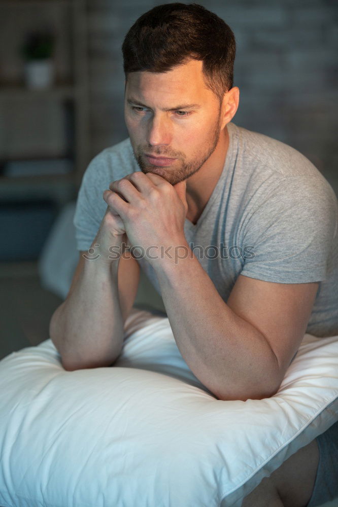 Similar – Image, Stock Photo Portrait of a young thoughtful mixed race man sitting in the sofa