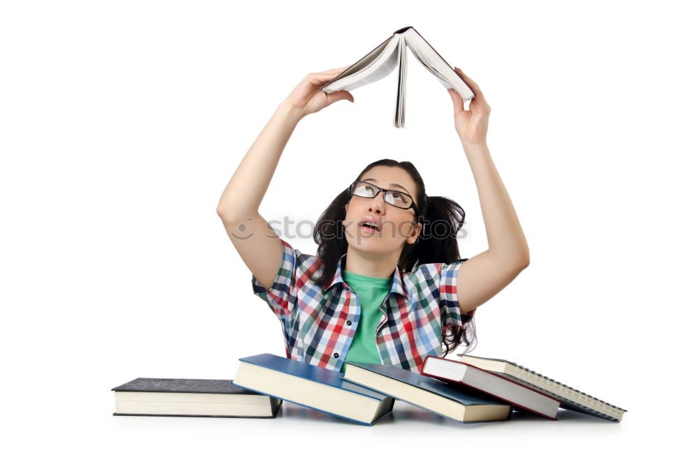 Similar – Image, Stock Photo happy and smiling child with book on head