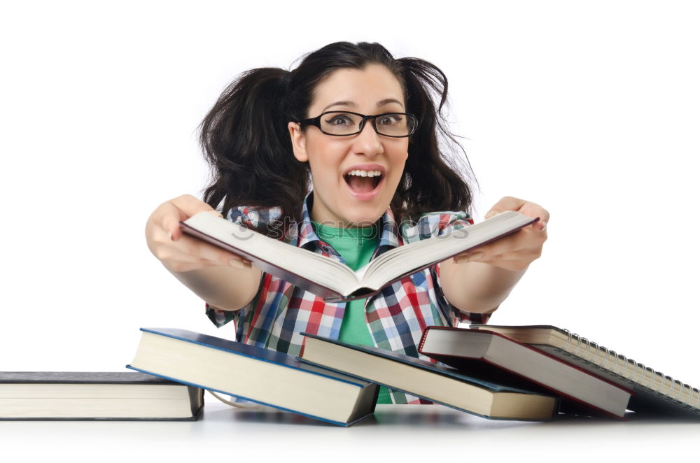 Similar – Image, Stock Photo happy and smiling child with book on head