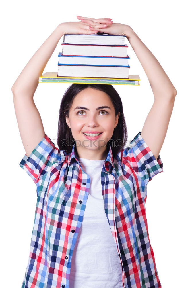 Similar – #A4# Knowledge and the woman in balance with her books