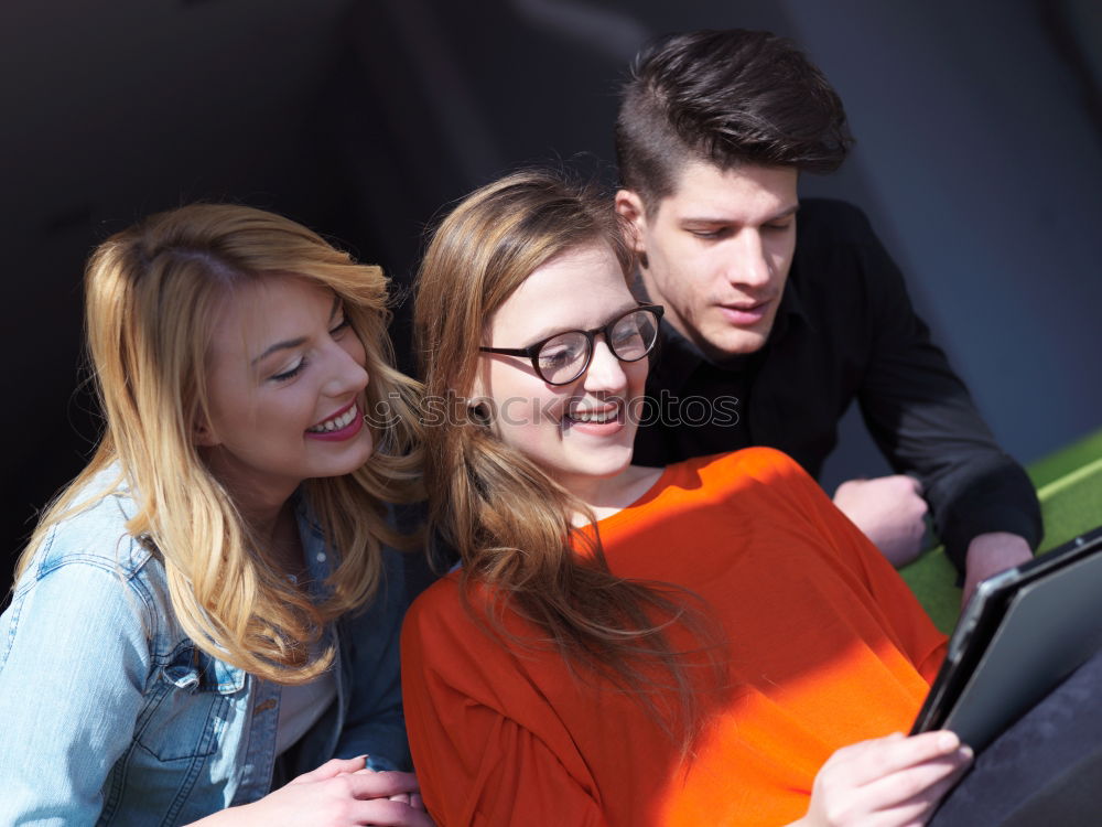 Similar – Image, Stock Photo Mother and her children with digital tablet.