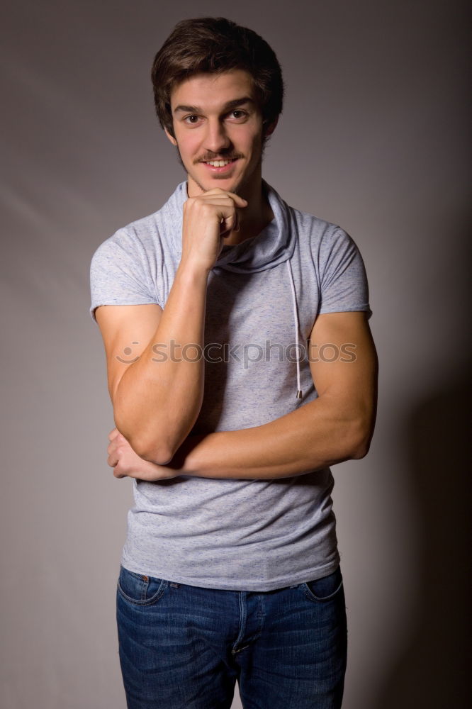 Similar – Image, Stock Photo Young pensive man near fire stairs