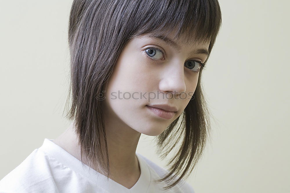 Image, Stock Photo woman peeking out from behind a sandstone pillar