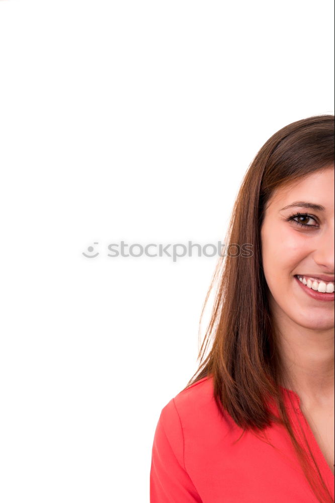 Similar – Close portrait of beautiful young woman with green eyes smiling at camera