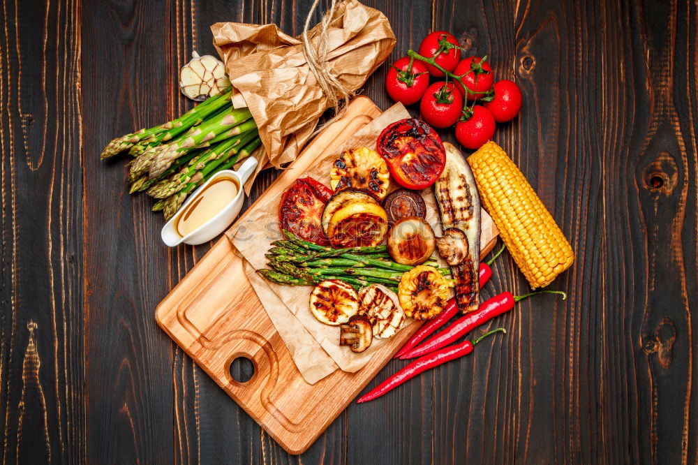 Image, Stock Photo Tricolor pasta, vegetables and herbs on a wooden background