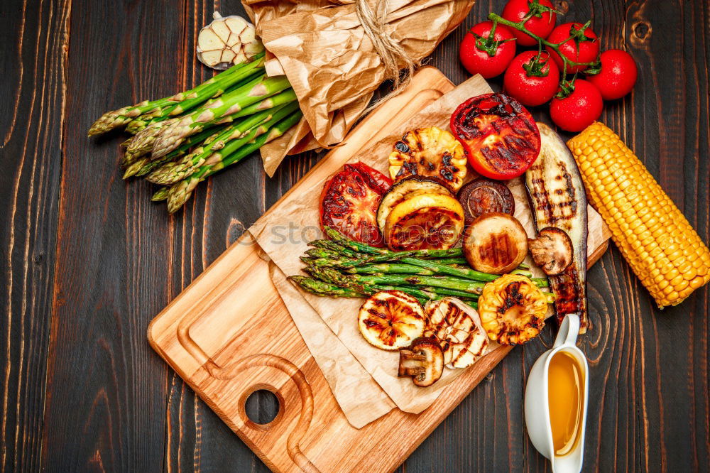 Similar – Image, Stock Photo Tricolor pasta, vegetables and herbs on a wooden background