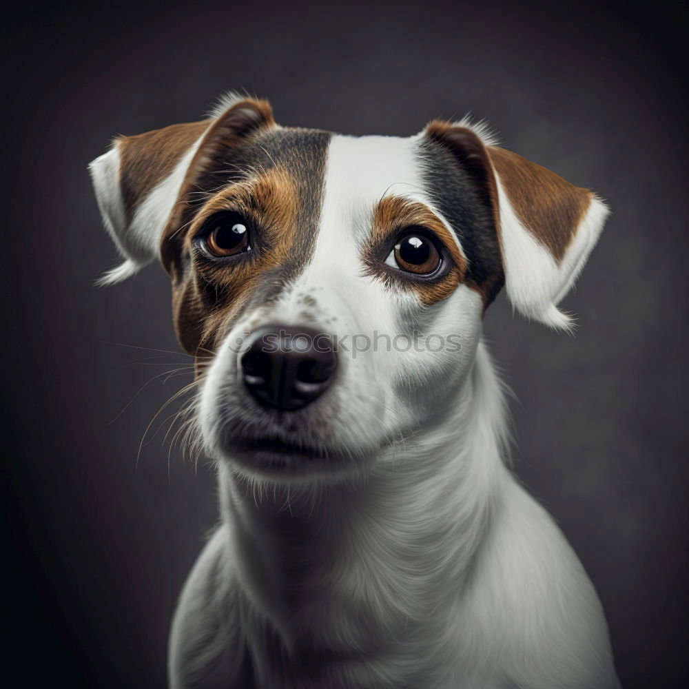 Similar – A tricolour (black, white and brown) border collie puppy playing in the backyard.