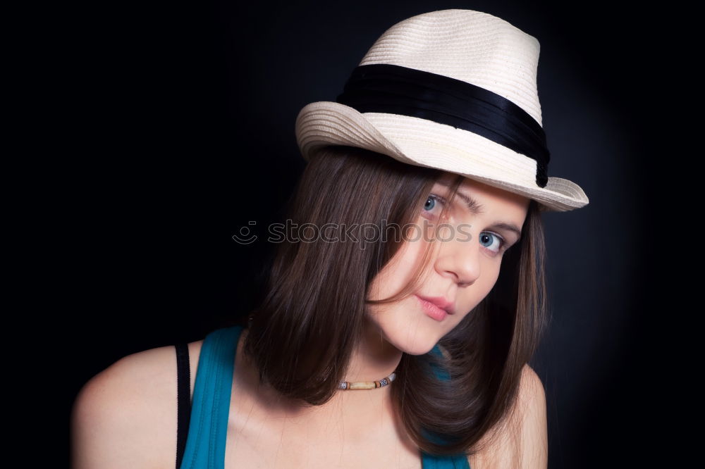 Similar – Woman with a hat for graffiti laughs with closed eyes