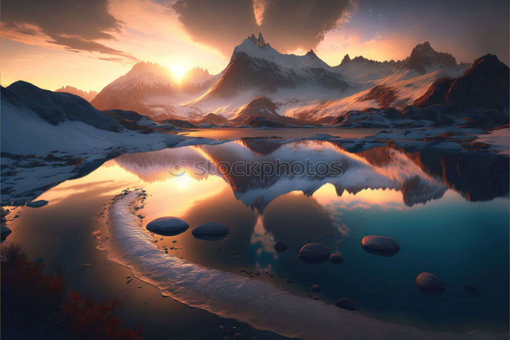 Similar – Image, Stock Photo Gray rocky mountains and lake