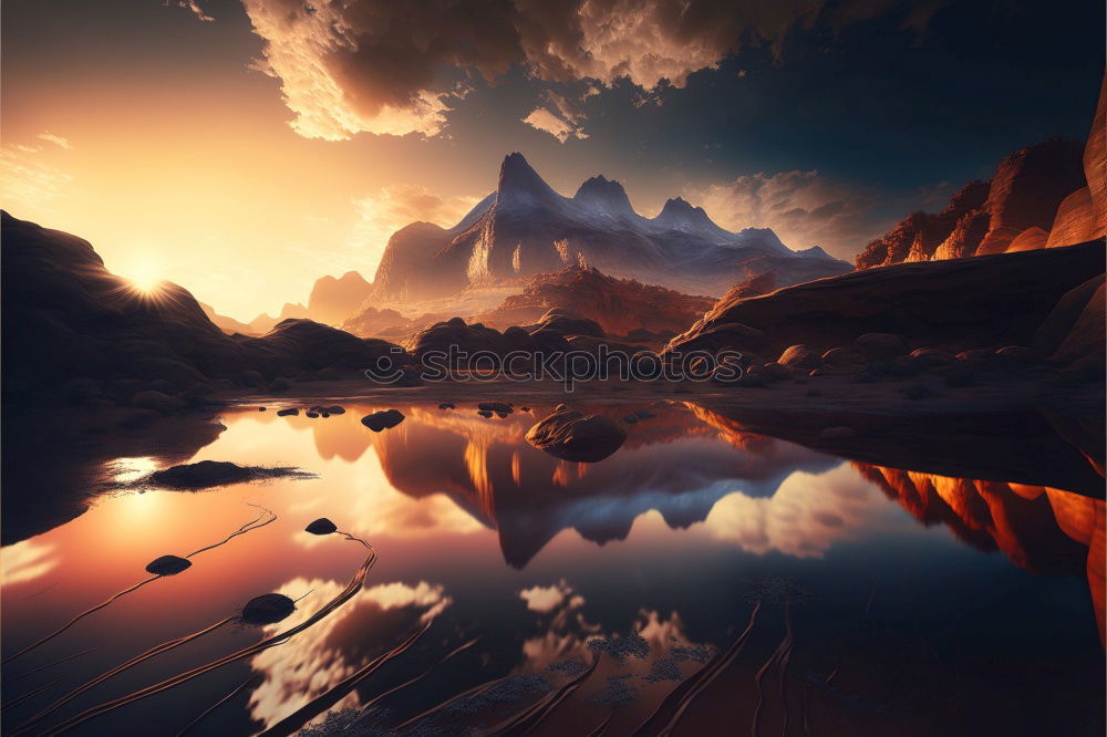 Similar – Image, Stock Photo Gray rocky mountains and lake