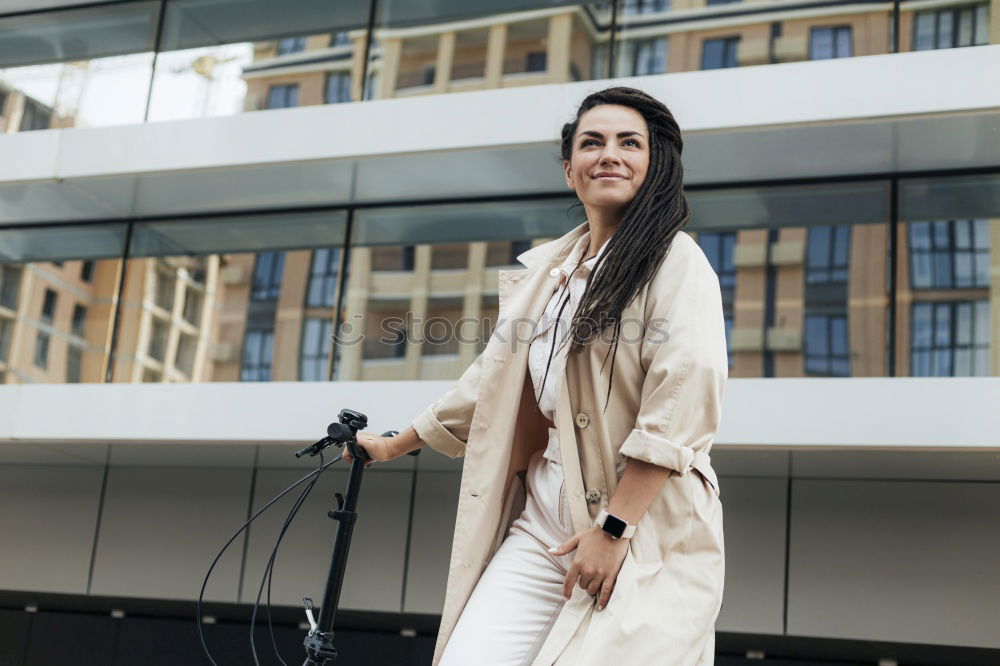 Image, Stock Photo Cheerful woman standing at handrail