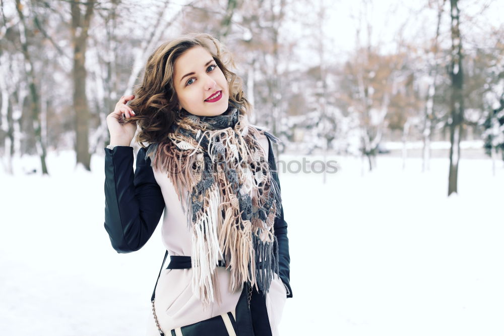 Similar – Image, Stock Photo Woman standing on the street with blur background and smile