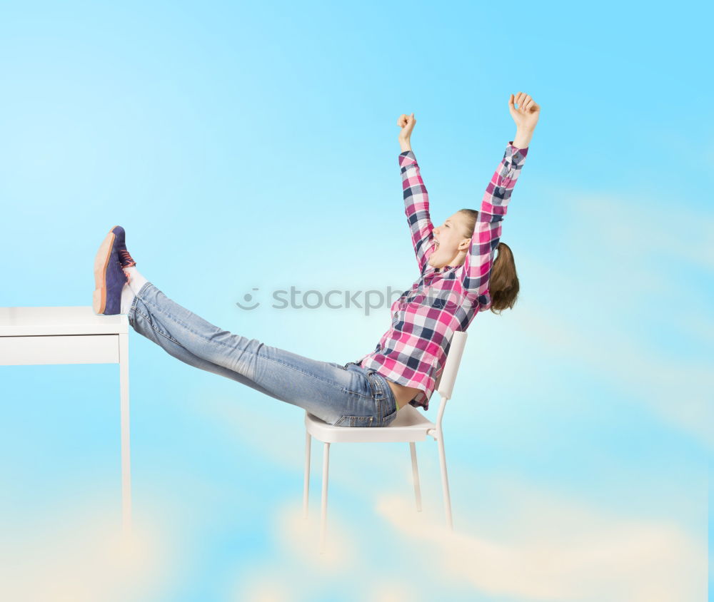 Similar – Image, Stock Photo Smiling girl with pencil in class