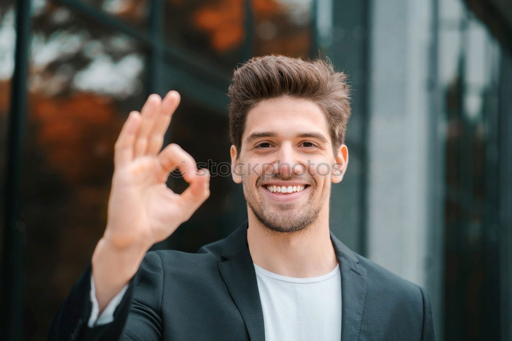 Similar – Image, Stock Photo Young bearded man on blinds with arms crossed