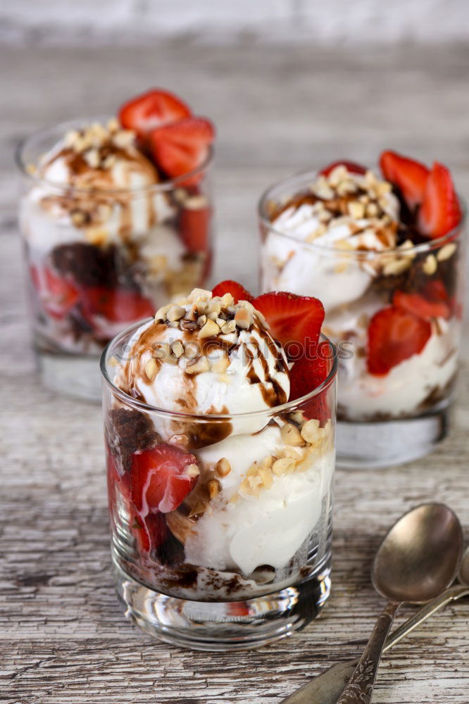 Similar – Image, Stock Photo Chia pudding Strawberry parfait with greek yogurt and nuts