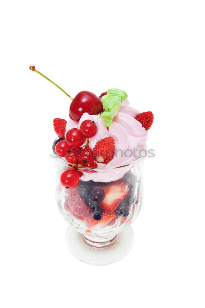 Similar – Berry-fruity water, iced with raspberries, blueberries, ice cubes and drinking straw on white background