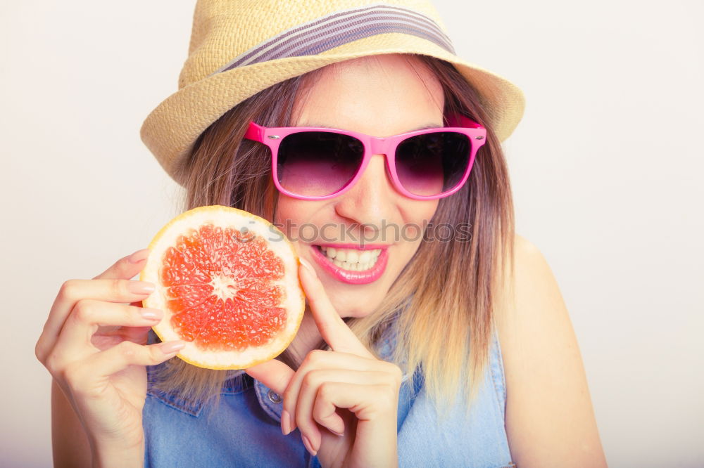 Similar – Happy child with sunglasses eats watermelon