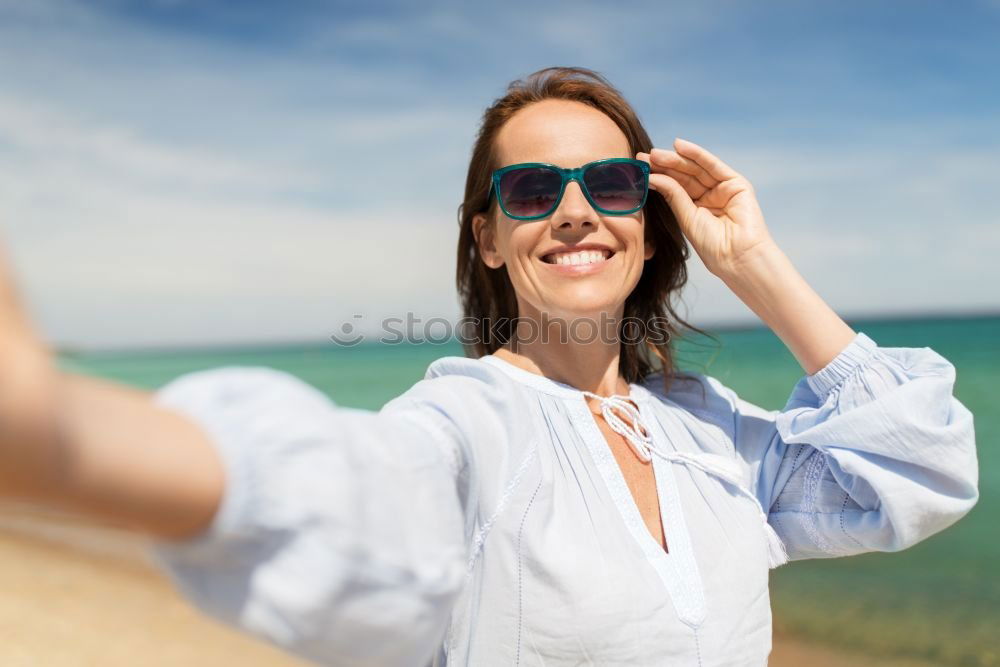 Similar – Image, Stock Photo Mother and son pointing a place near the sea