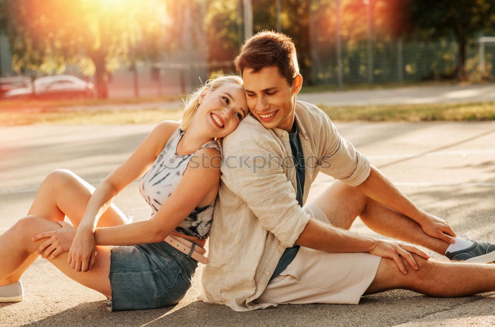 Similar – Romantic Young Couple Walking in the City.