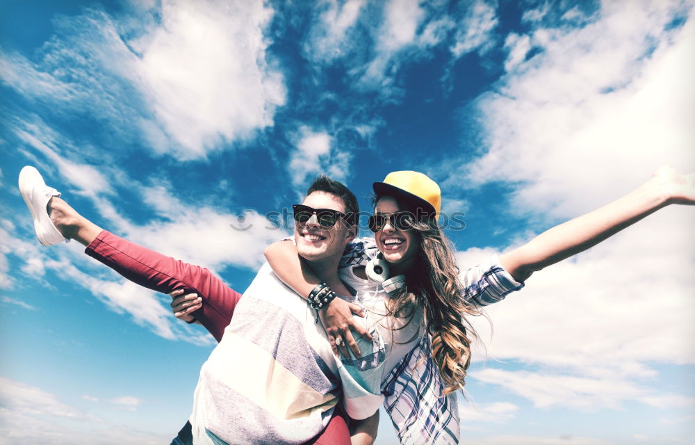 Similar – Woman carrying her friend behind her back