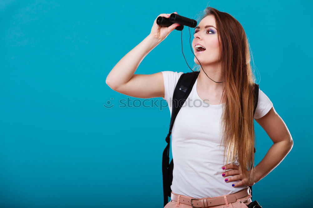 Similar – happy boy drinking orange juice on blue background