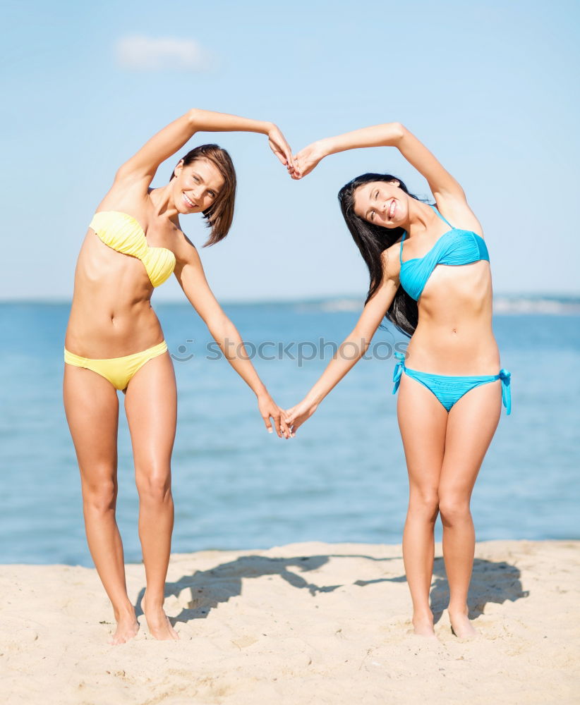 Similar – Image, Stock Photo Funny best friends on the beach laughing