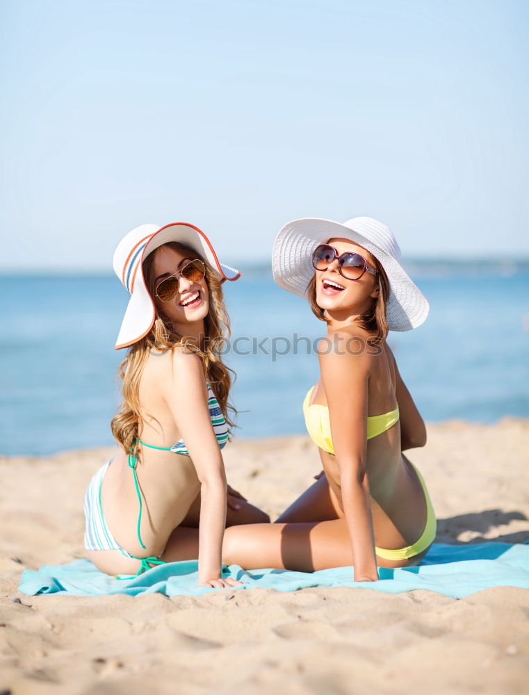 Similar – Image, Stock Photo Funny best friends on the beach laughing