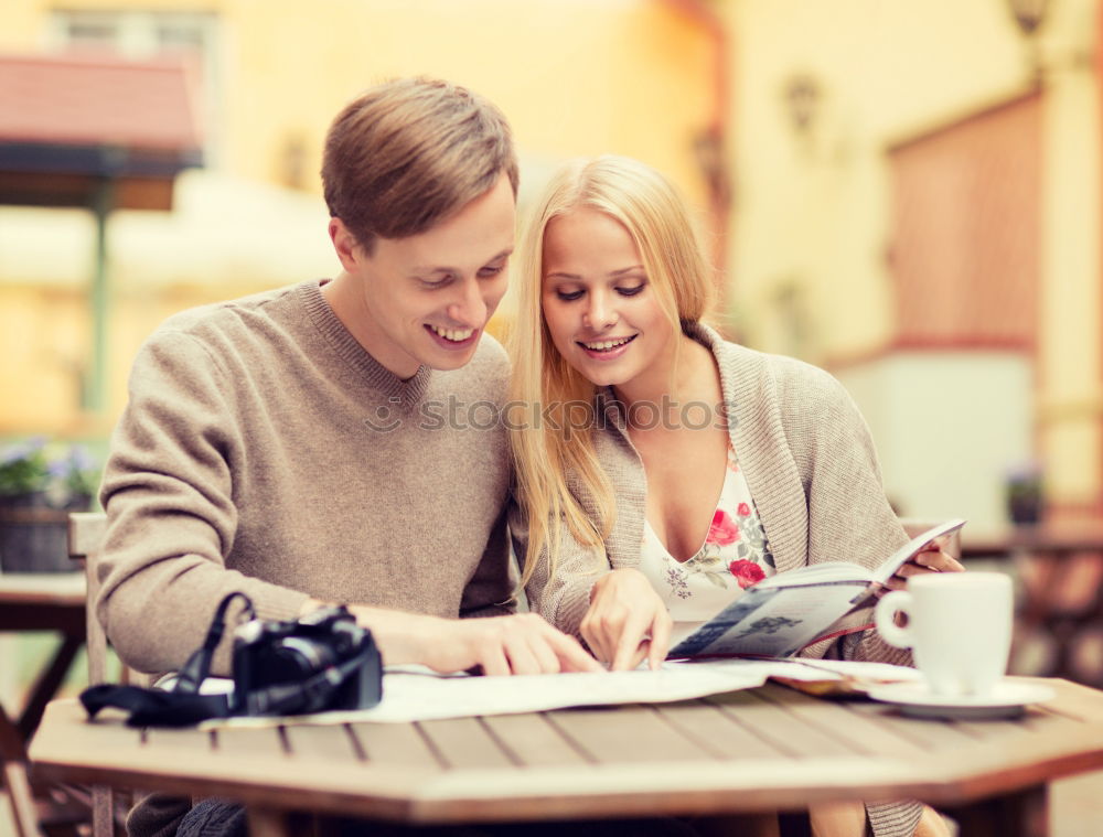 Similar – Image, Stock Photo Two male teenagers browsing the internet in cafe. Entertaining with electronics