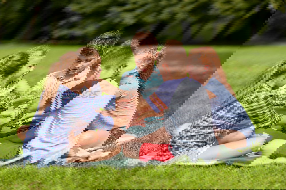 Image, Stock Photo Baby girl and child playing sitting on a grass park