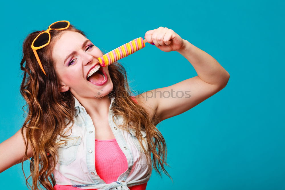 Similar – Image, Stock Photo Young cheerful woman enjoying an ice cream