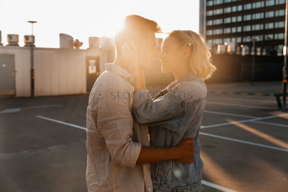 Similar – Image, Stock Photo Happy couple hugging and kissing near tree in park