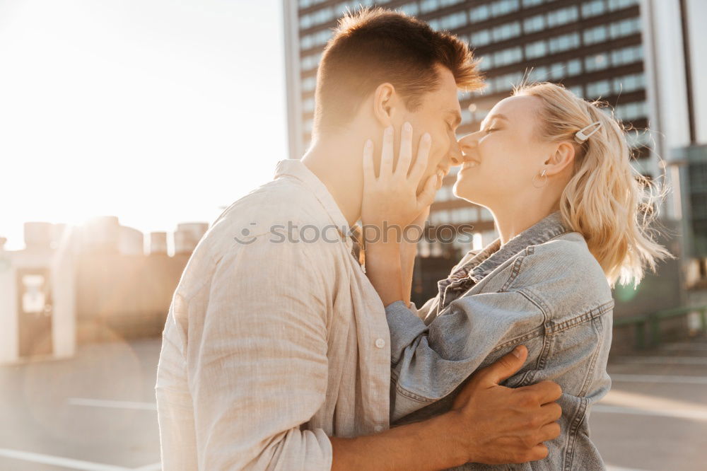 Similar – Image, Stock Photo Smiling couple of lovers having fun.