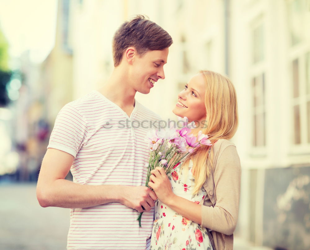 Similar – Romantic Young Couple Walking in the City.