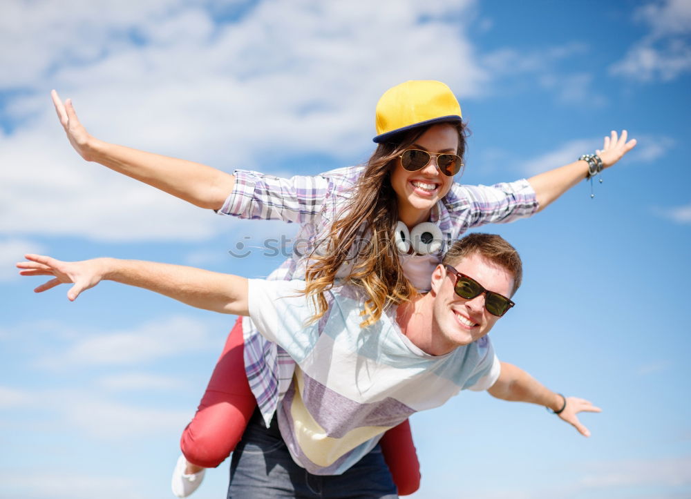 Similar – happy father and daughter walking on summer meadow