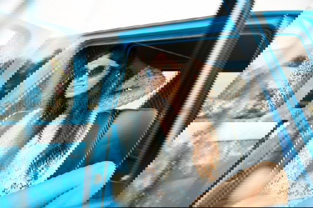 Image, Stock Photo Young woman inside a car looking through the window