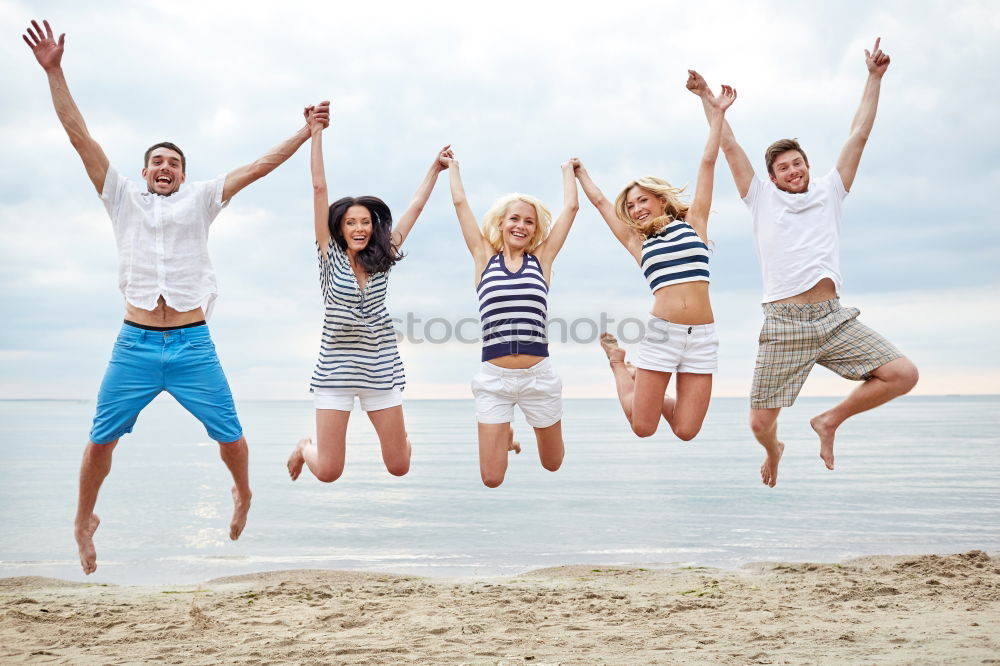 Similar – Image, Stock Photo Group of hipster friends cheering with confetti in sunset